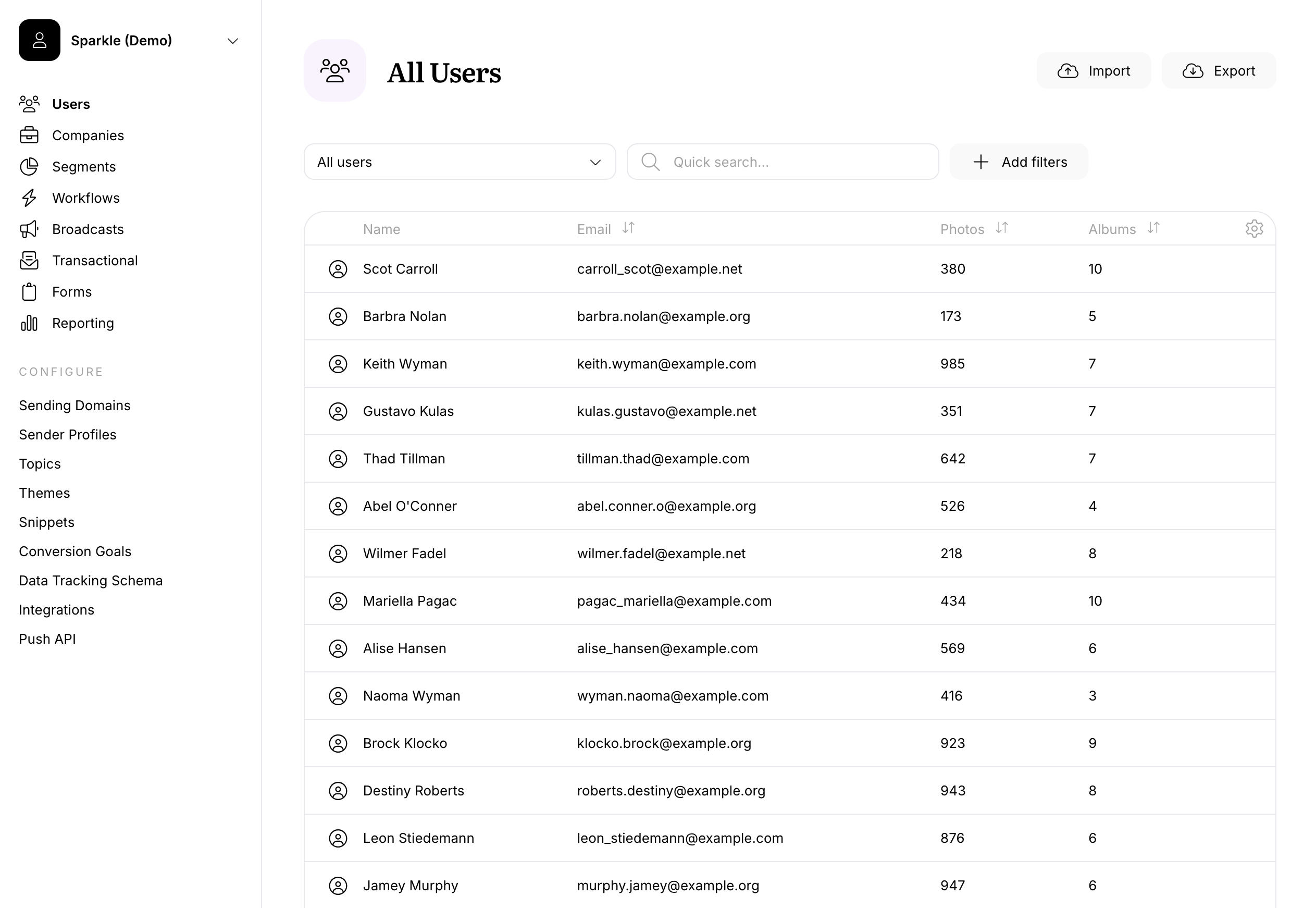 Screenshot of Userlist page showing all users