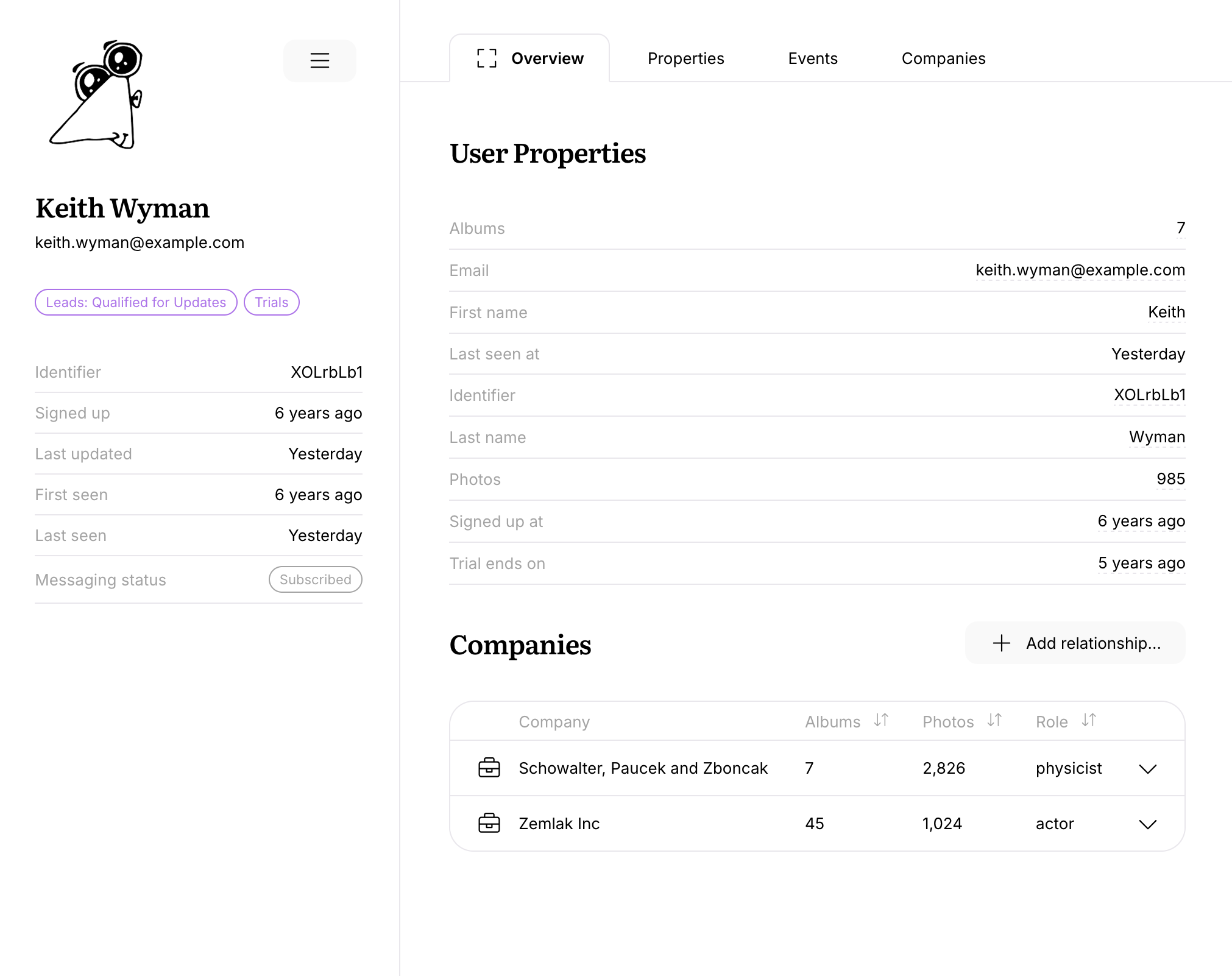 Managing users: individual user profile