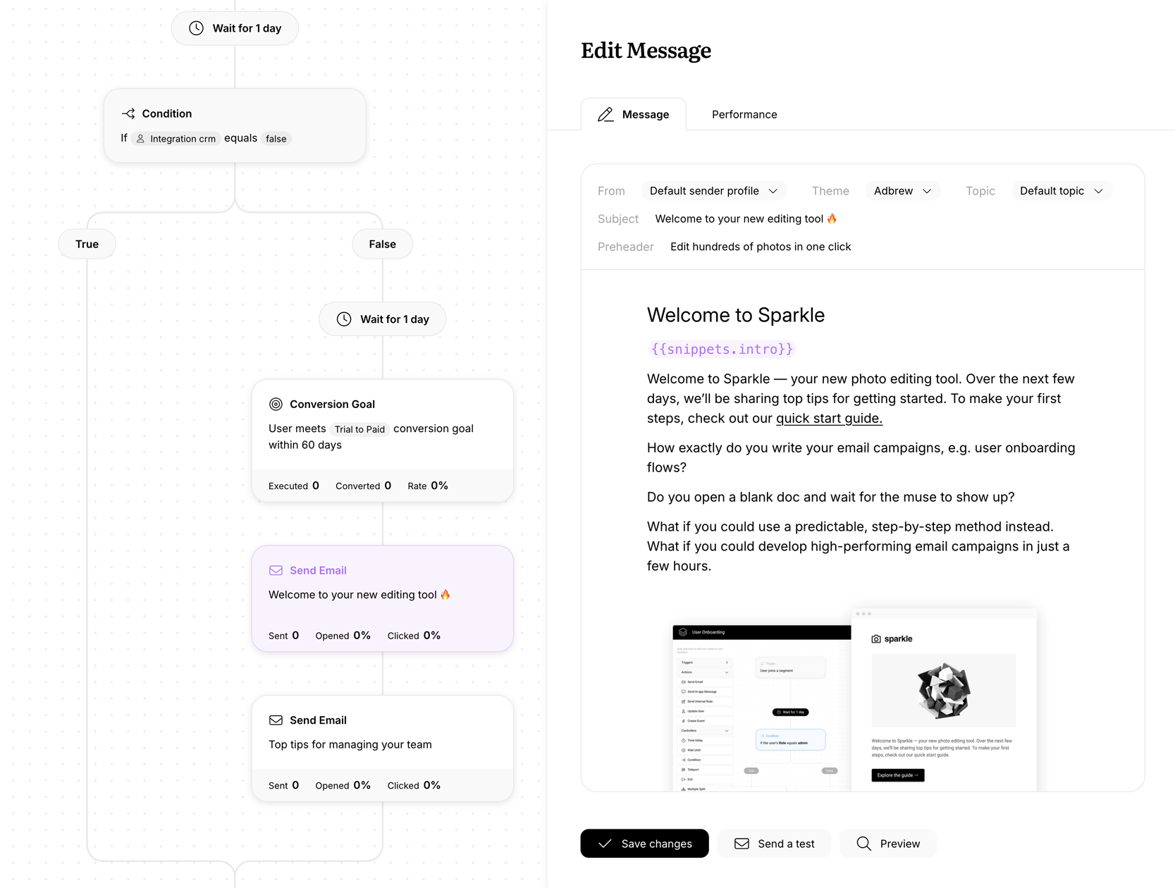 Editing an email message node in Userlist workflows